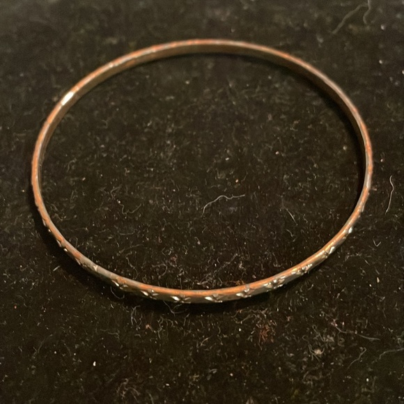 8” mixed metal Minimalist copper tone diamond etched bangle bracelet - Picture 2 of 11